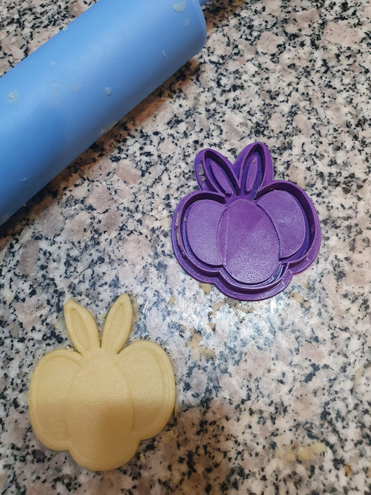 3 eggs with bunny ear Happy Easter cookie cutter with stamp