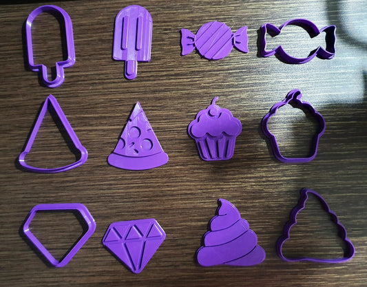Basic Shape part two cookie cutter (Popsicle, candy, pizza, cupcakes, diamond, poop) with stamp