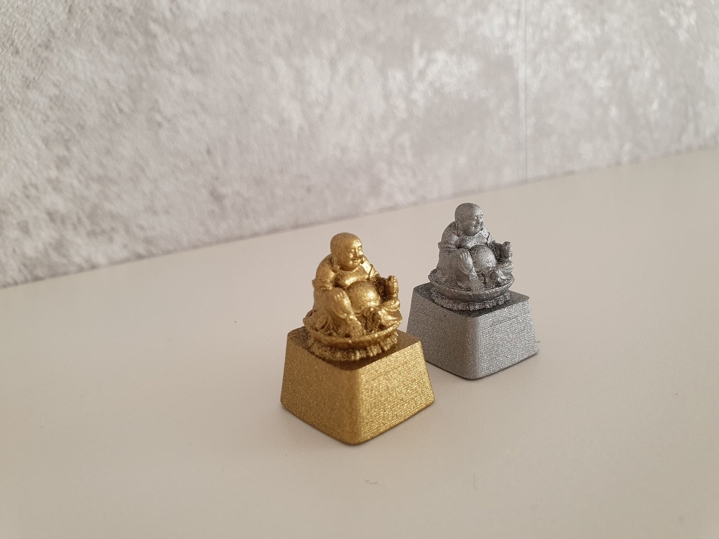 Gold and Silver Happy Buddha mechanical keycaps 3D printed
