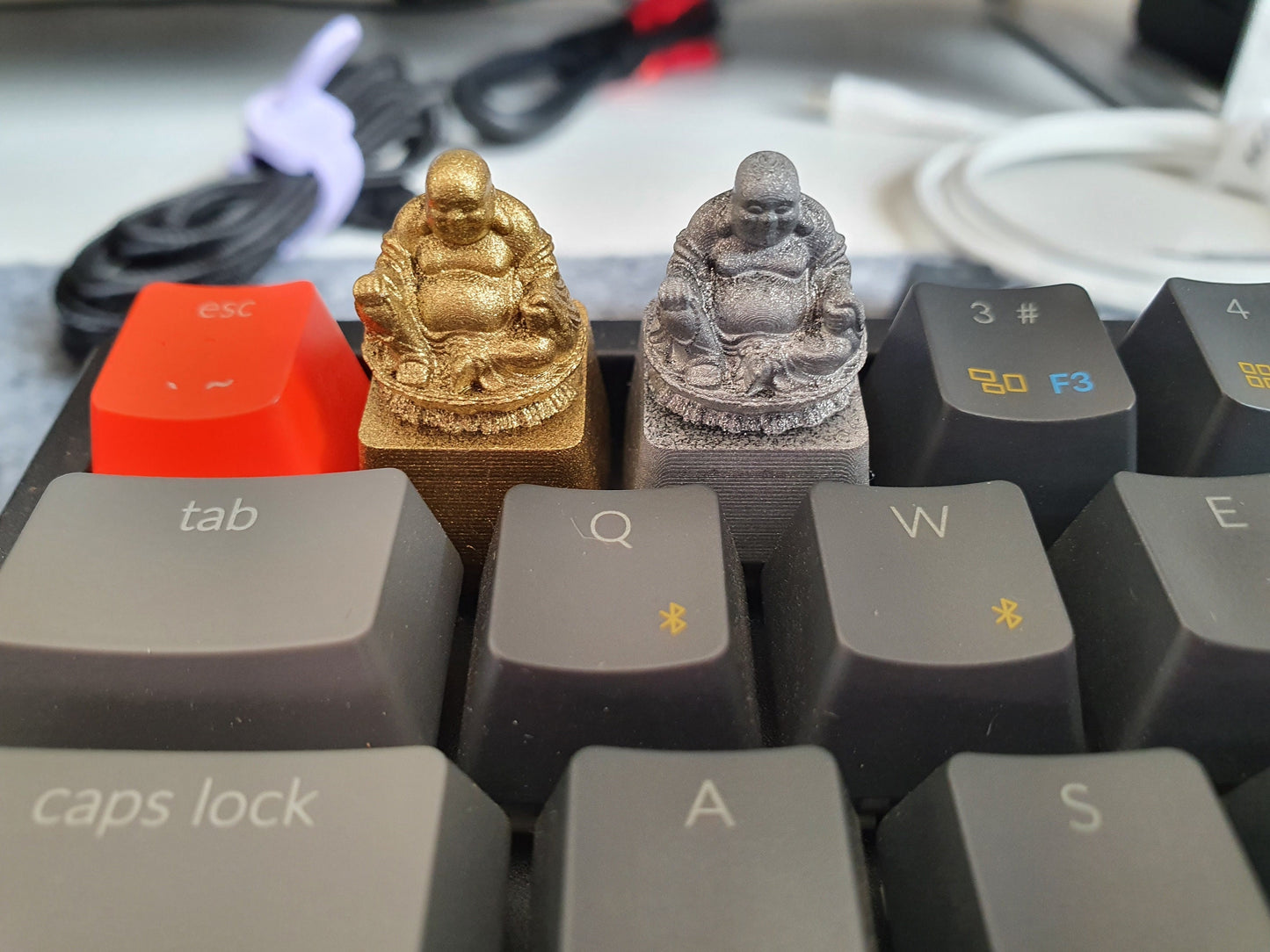 Gold and Silver Happy Buddha mechanical keycaps 3D printed
