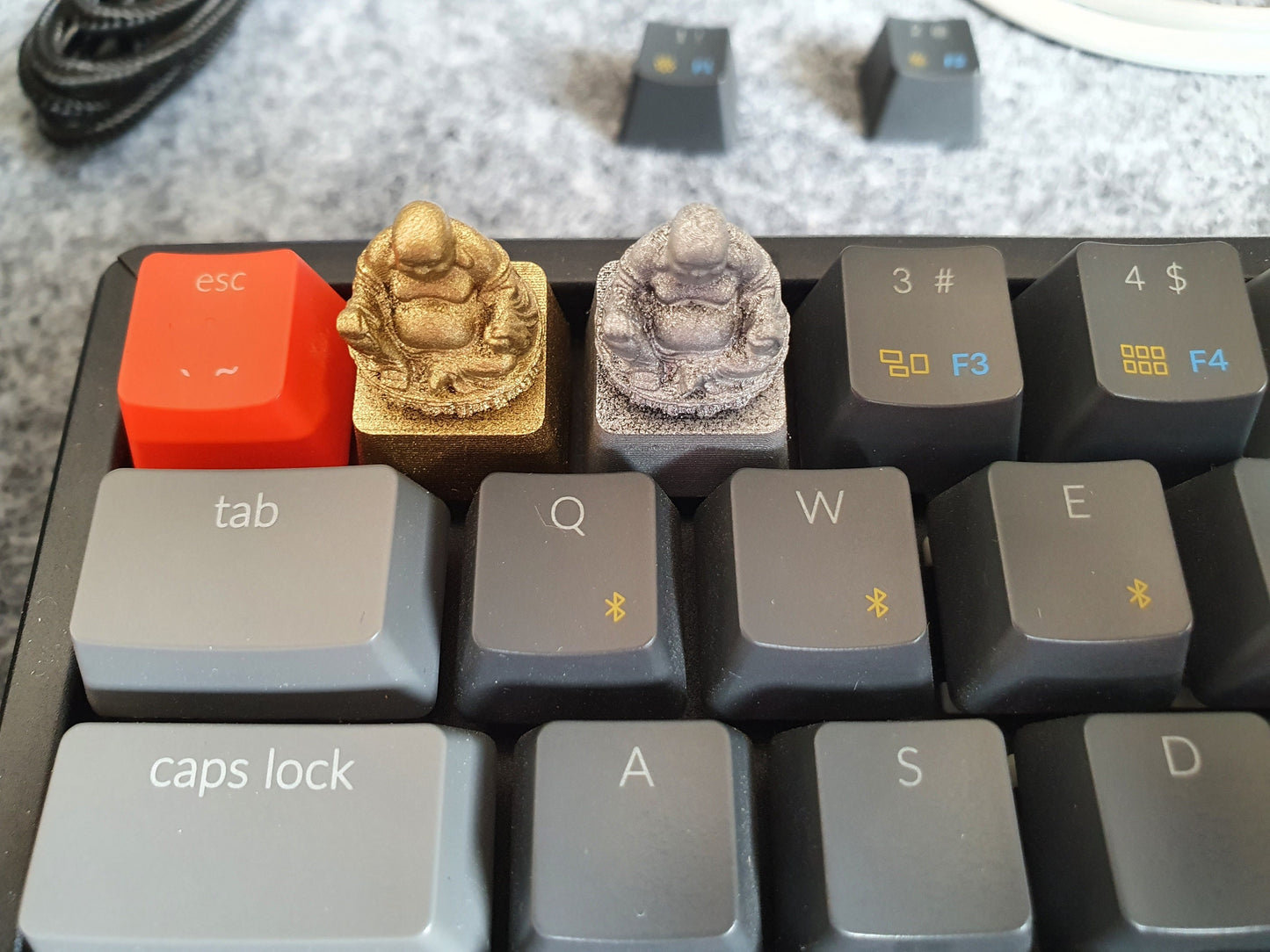 Gold and Silver Happy Buddha mechanical keycaps 3D printed