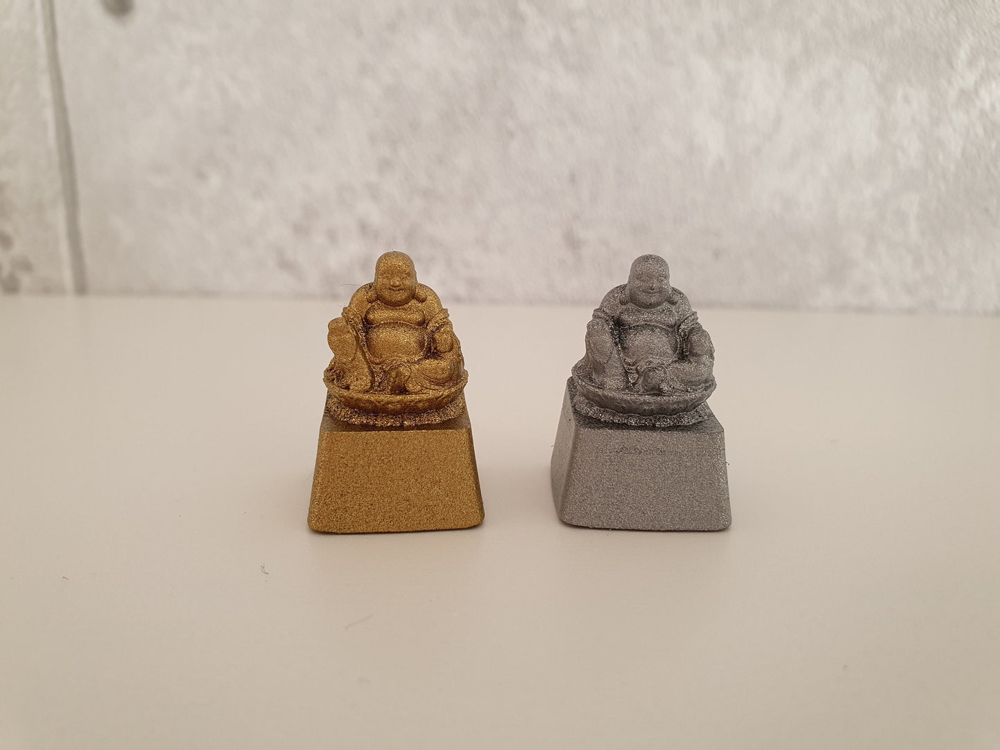 Gold and Silver Happy Buddha mechanical keycaps 3D printed